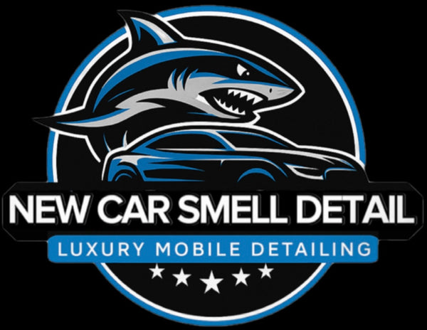 Logo for New Car Smell Detail, combines an automobile and a shark for a business logo. New Car Smell Detail is based in Erie PA and surrounding areas can be serviced. Detailing, paint correction, and ceramic coatings are the specialty of New Car Smell Detail.